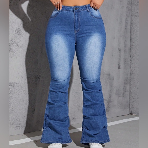Women's Denim Bell Long Pants Fashion Wide Leg Curvy Fit Bell Bottom - Picture 1 of 3